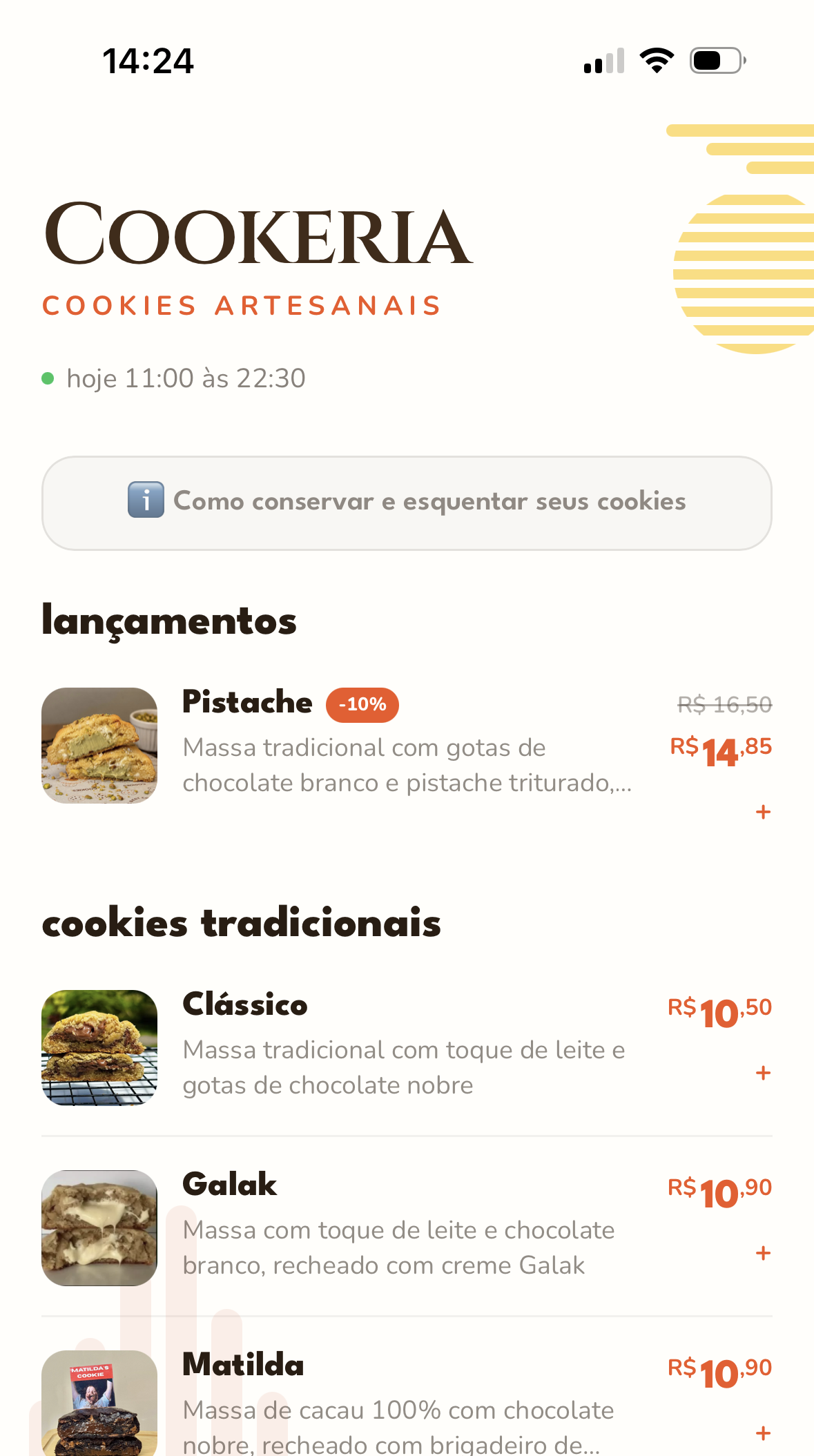 Tela do sistema de pedidos da Cookeria