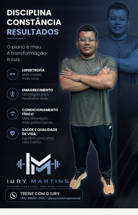 Peça de apresentação da marca Iury Martins com o logo Iury Martins Personal Trainer